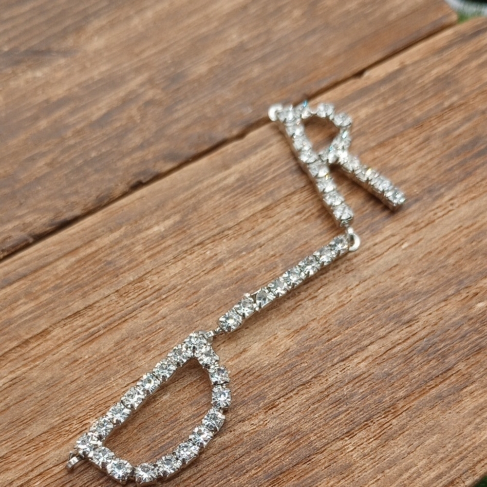 Crystal Initial 'DR' Drop Pendant - Silver Tone P244